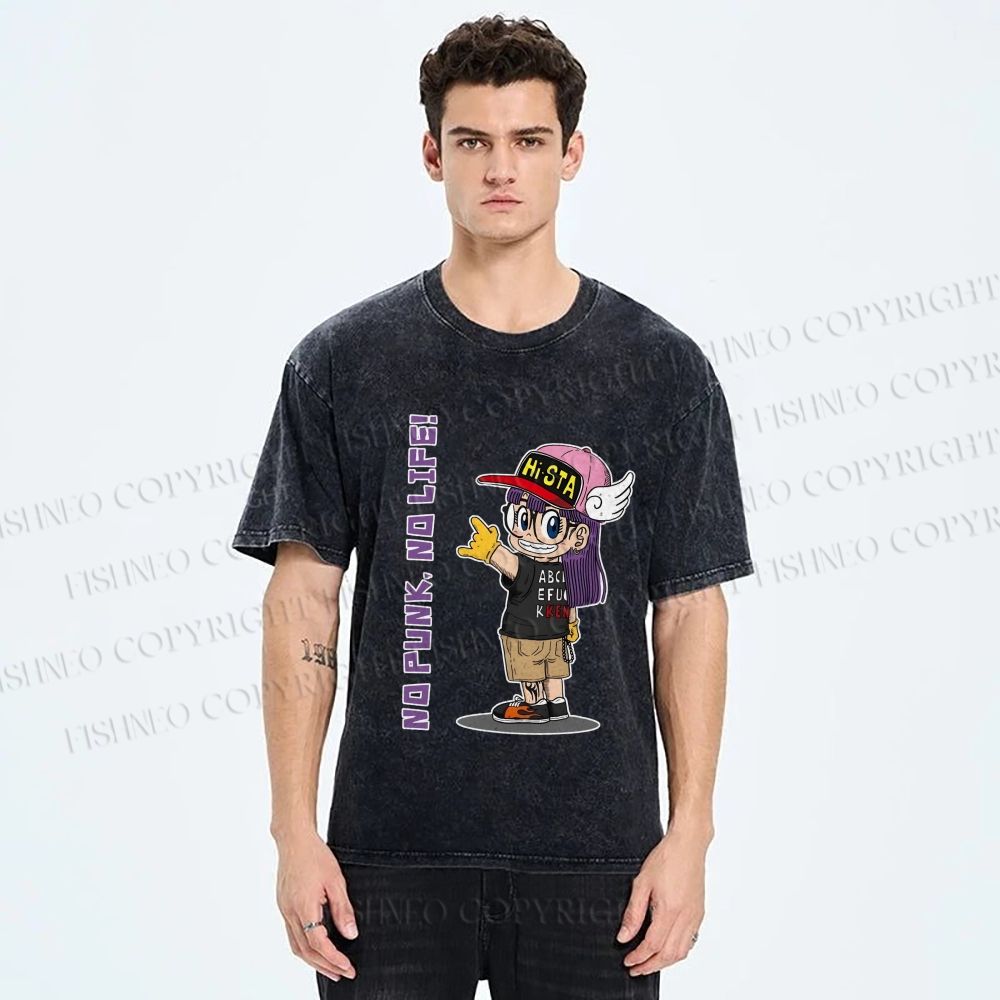 Unisex Arale Norimaki No Punk No Life Printed Washed Tee