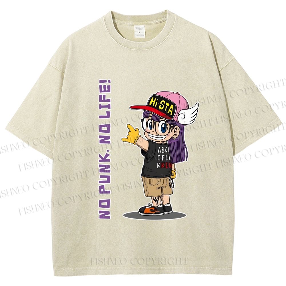 Unisex Arale Norimaki No Punk No Life Printed Washed Tee