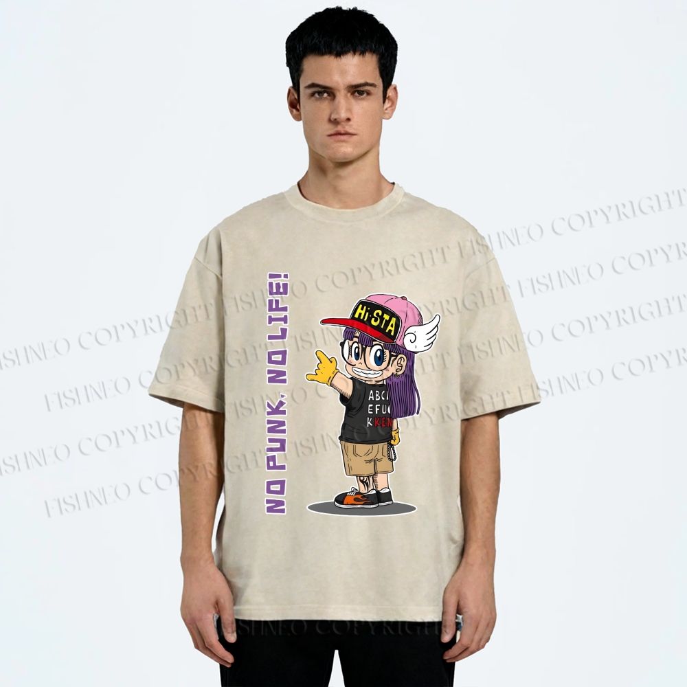Unisex Arale Norimaki No Punk No Life Printed Washed Tee