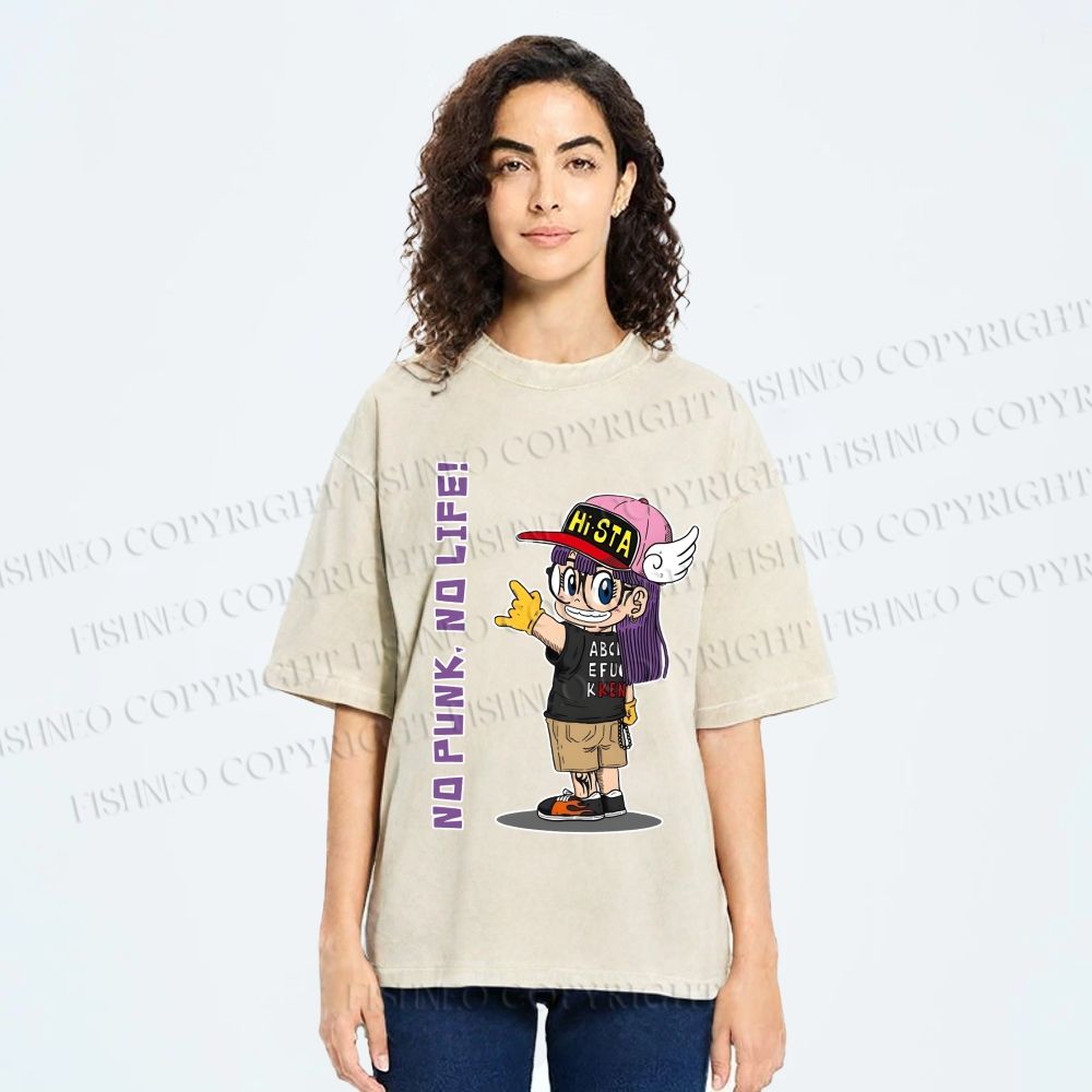 Unisex Arale Norimaki No Punk No Life Printed Washed Tee