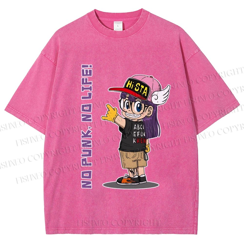 Unisex Arale Norimaki No Punk No Life Printed Washed Tee