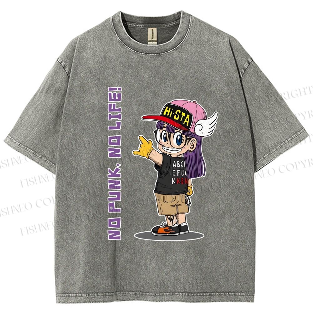 Unisex Arale Norimaki No Punk No Life Printed Washed Tee