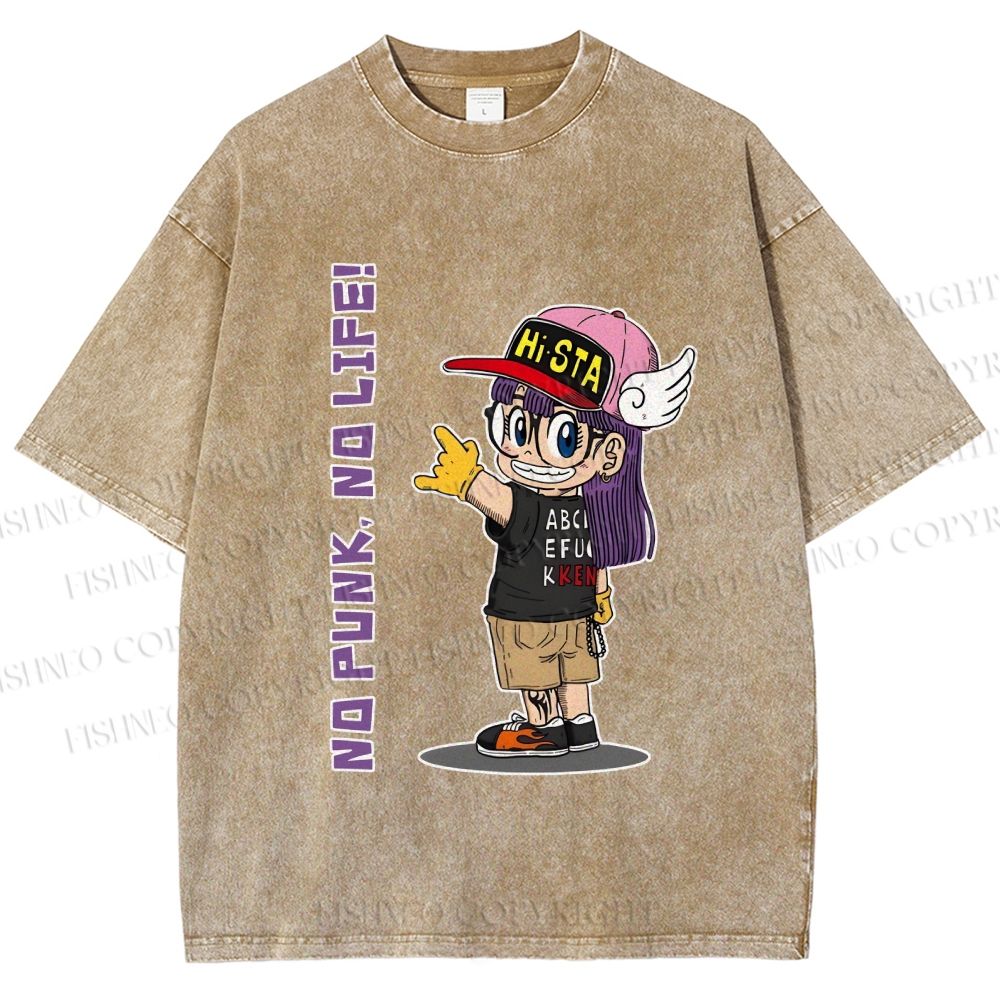 Unisex Arale Norimaki No Punk No Life Printed Washed Tee