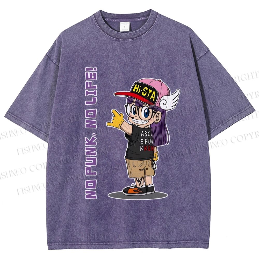 Unisex Arale Norimaki No Punk No Life Printed Washed Tee