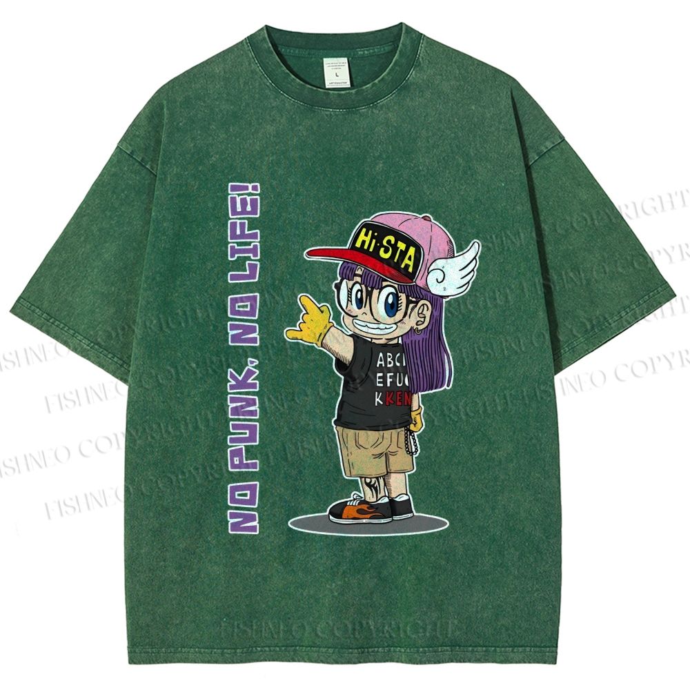 Unisex Arale Norimaki No Punk No Life Printed Washed Tee