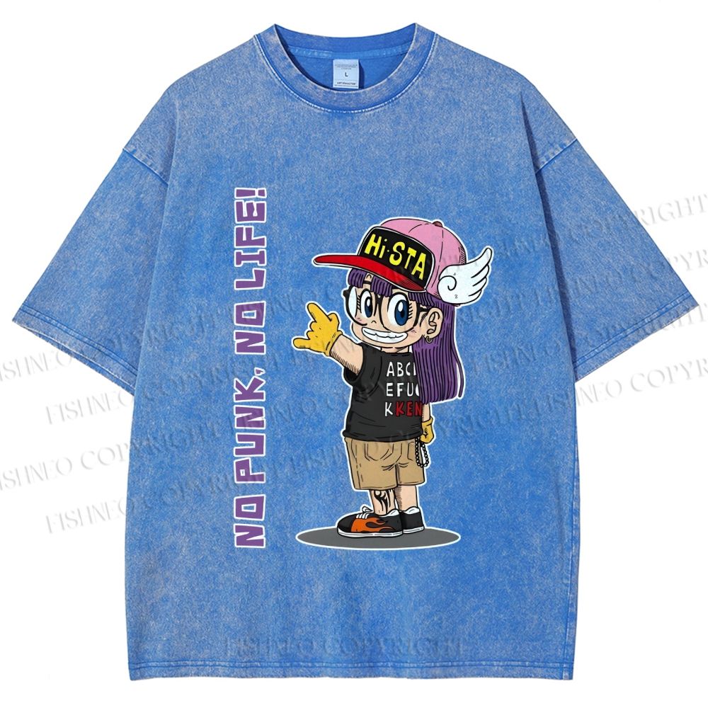 Unisex Arale Norimaki No Punk No Life Printed Washed Tee