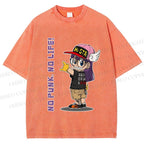 Unisex Arale Norimaki No Punk No Life Printed Washed Tee