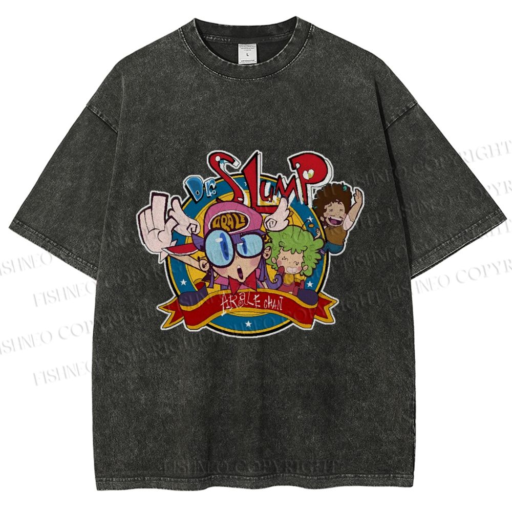 Unisex Arale Norimaki Graffiti Printed Washed Tee