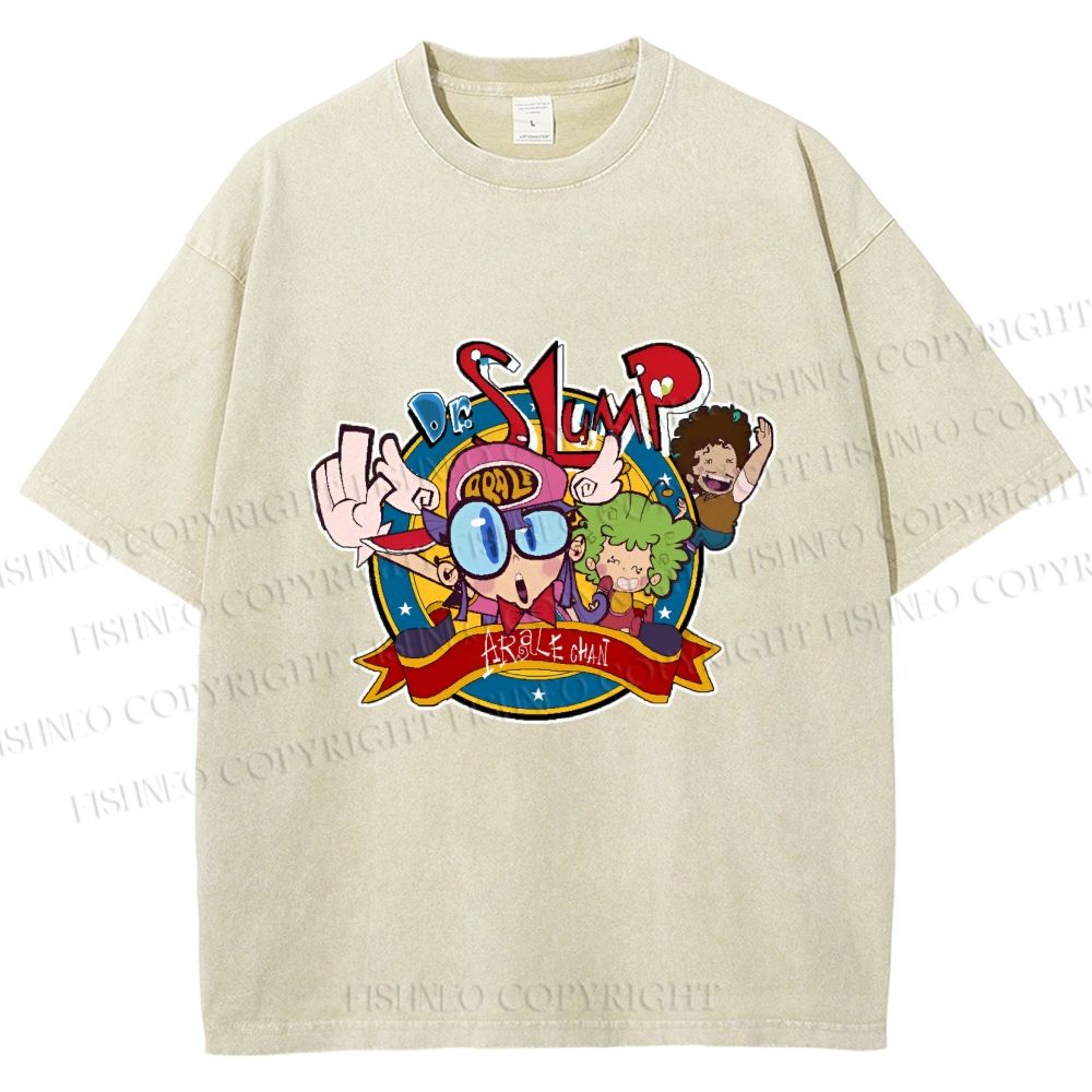 Unisex Arale Norimaki Graffiti Printed Washed Tee