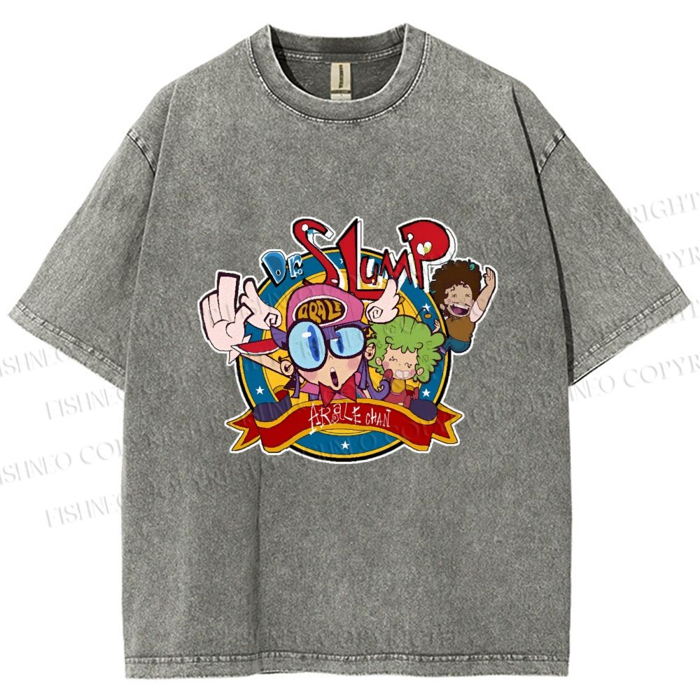 Unisex Arale Norimaki Graffiti Printed Washed Tee