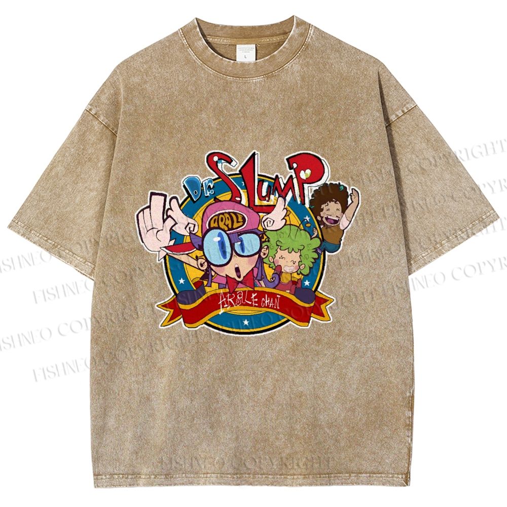 Unisex Arale Norimaki Graffiti Printed Washed Tee