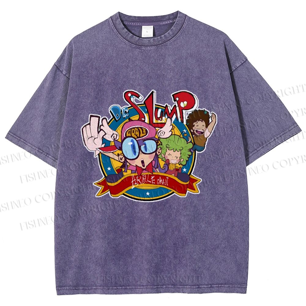 Unisex Arale Norimaki Graffiti Printed Washed Tee