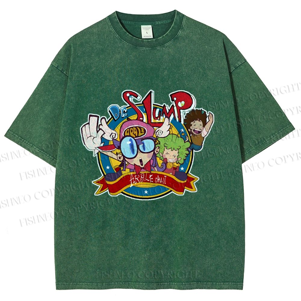 Unisex Arale Norimaki Graffiti Printed Washed Tee