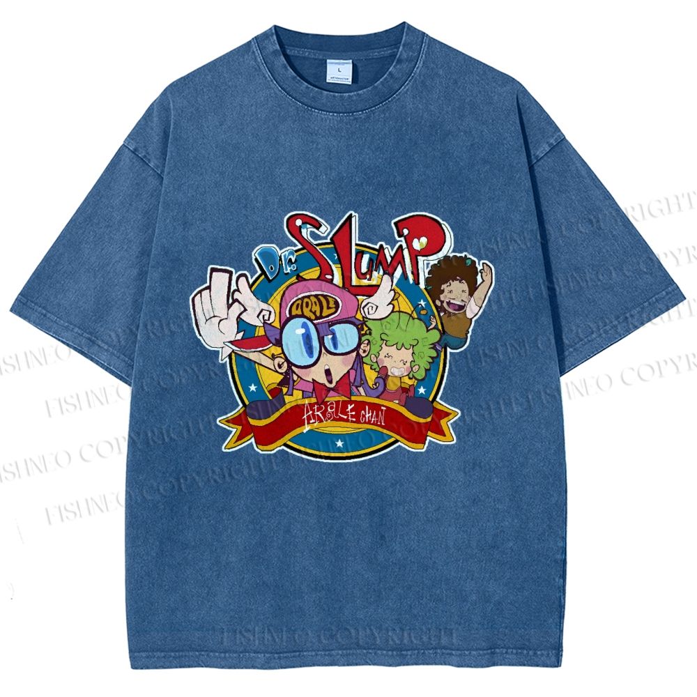 Unisex Arale Norimaki Graffiti Printed Washed Tee