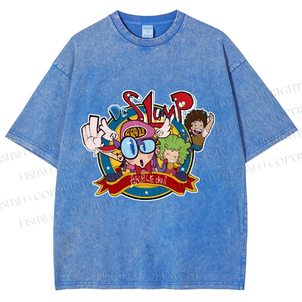 Unisex Arale Norimaki Graffiti Printed Washed Tee