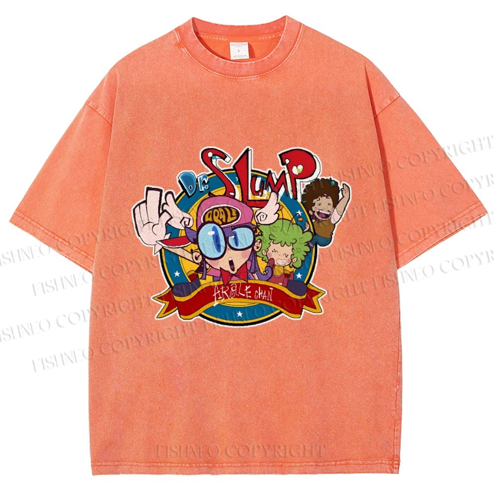 Unisex Arale Norimaki Graffiti Printed Washed Tee
