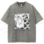 Unisex Cat in Bed Tired of Everything Printed Washed Tee