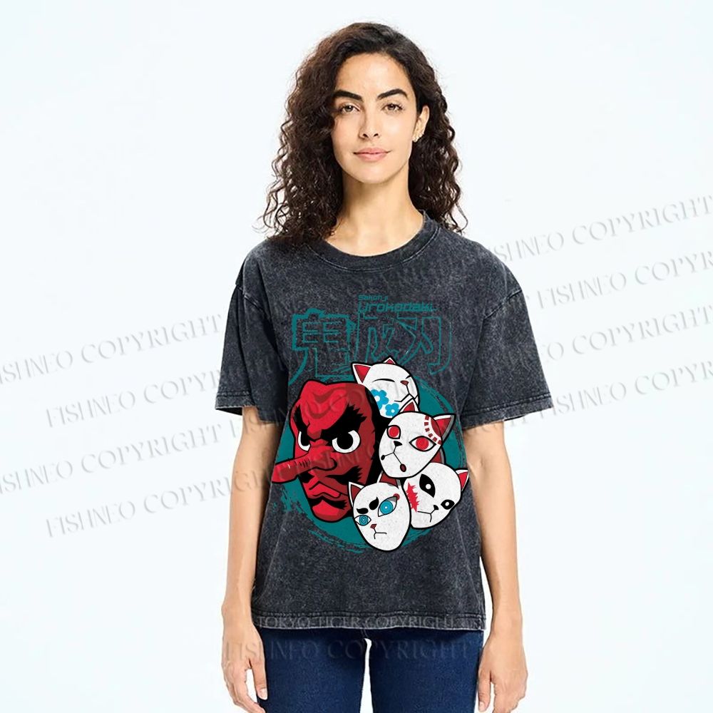 Unisex Sakonji Urokodaki Printed Washed Tee