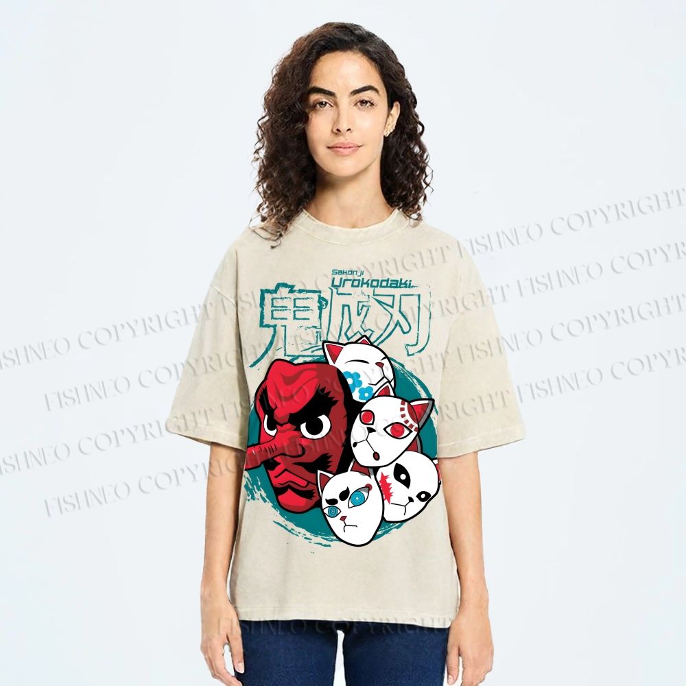 Unisex Sakonji Urokodaki Printed Washed Tee
