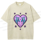 Unisex Blue Rats in Heart Printed Washed Tee