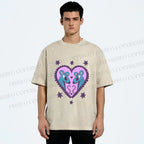Unisex Blue Rats in Heart Printed Washed Tee