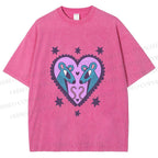 Unisex Blue Rats in Heart Printed Washed Tee