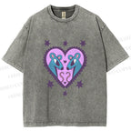 Unisex Blue Rats in Heart Printed Washed Tee