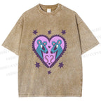 Unisex Blue Rats in Heart Printed Washed Tee