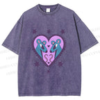Unisex Blue Rats in Heart Printed Washed Tee