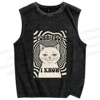 Unisex Purr-Fect I Know Cat Printed Washed Tank Top