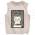 Unisex Purr-Fect I Know Cat Printed Washed Tank Top