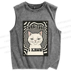 Unisex Purr-Fect I Know Cat Printed Washed Tank Top