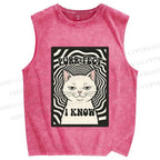 Unisex Purr-Fect I Know Cat Printed Washed Tank Top
