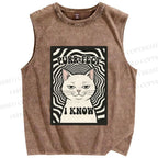 Unisex Purr-Fect I Know Cat Printed Washed Tank Top