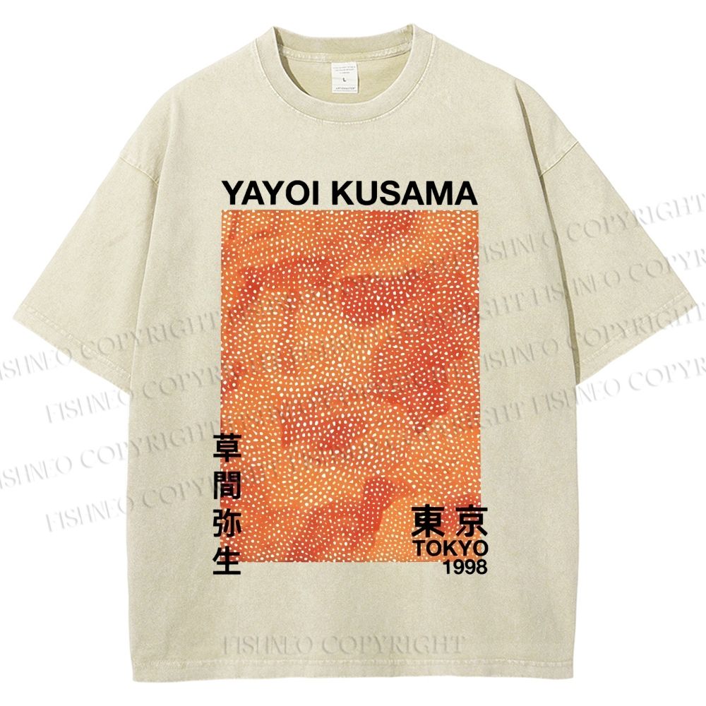Unisex Japanese Yayoi Kusama Graffiti Printed Washed Tee