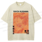 Unisex Japanese Yayoi Kusama Graffiti Printed Washed Tee