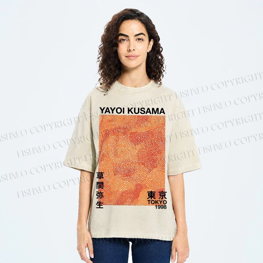 Unisex Japanese Yayoi Kusama Graffiti Printed Washed Tee