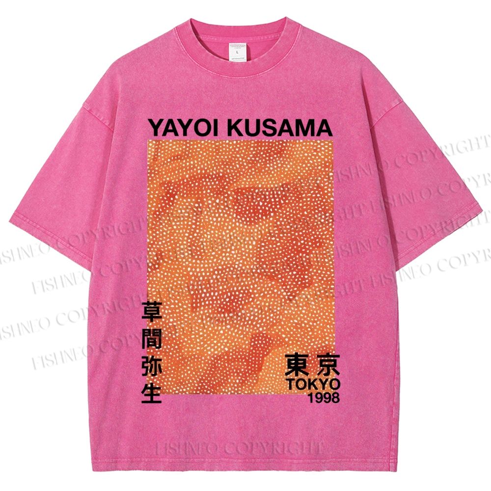 Unisex Japanese Yayoi Kusama Graffiti Printed Washed Tee