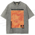 Unisex Japanese Yayoi Kusama Graffiti Printed Washed Tee