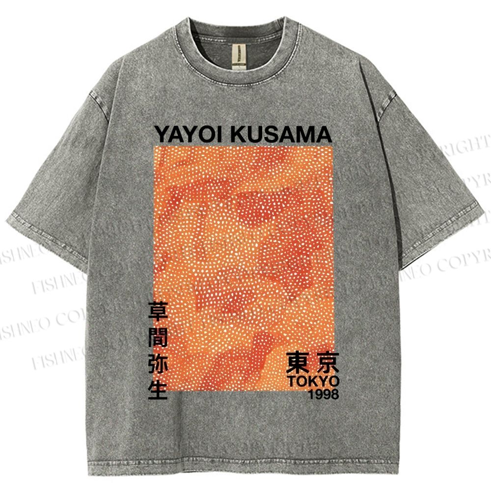 Unisex Japanese Yayoi Kusama Graffiti Printed Washed Tee
