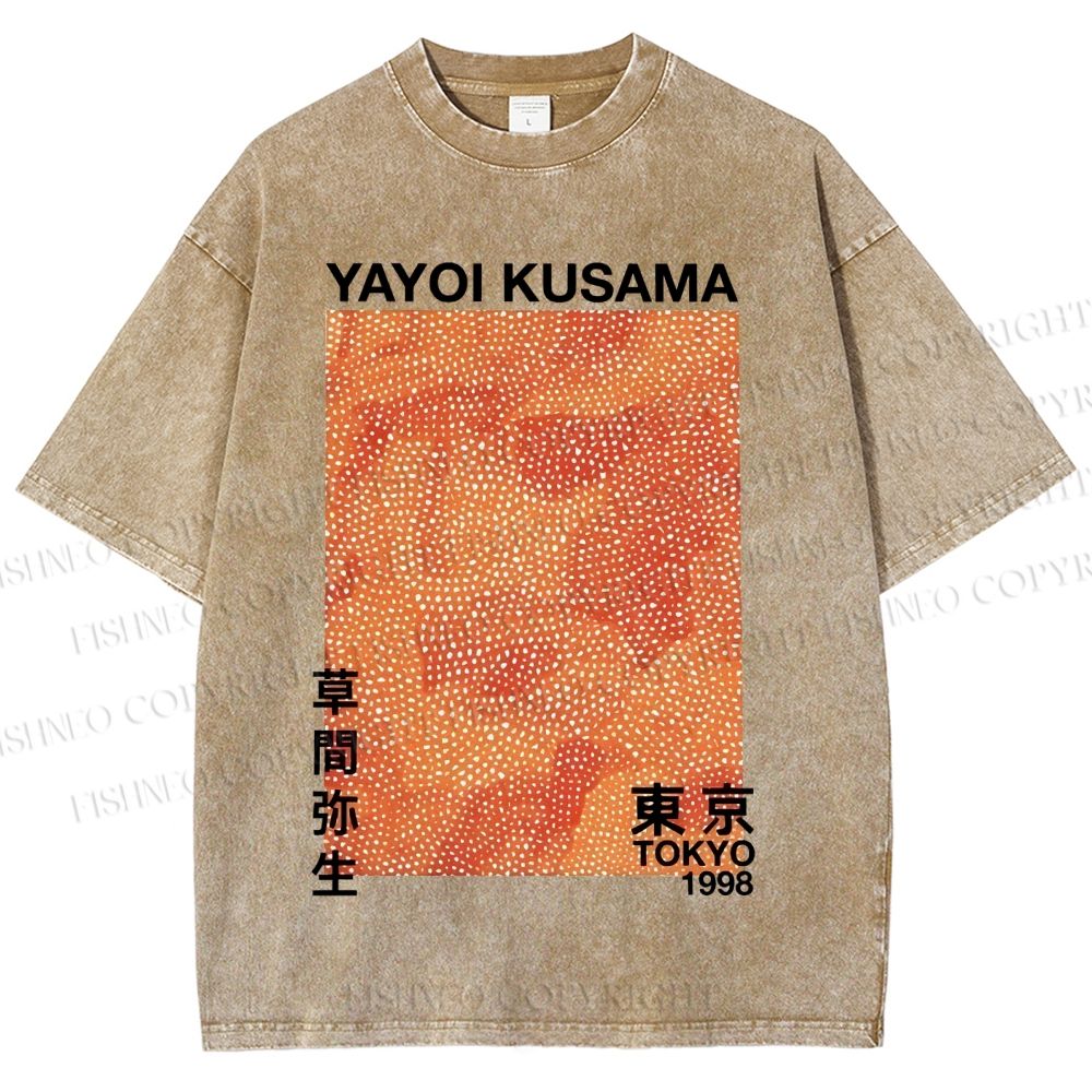 Unisex Japanese Yayoi Kusama Graffiti Printed Washed Tee