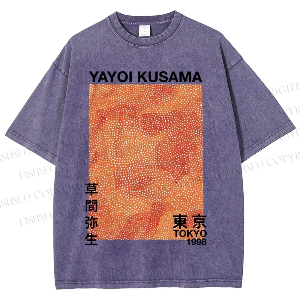 Unisex Japanese Yayoi Kusama Graffiti Printed Washed Tee