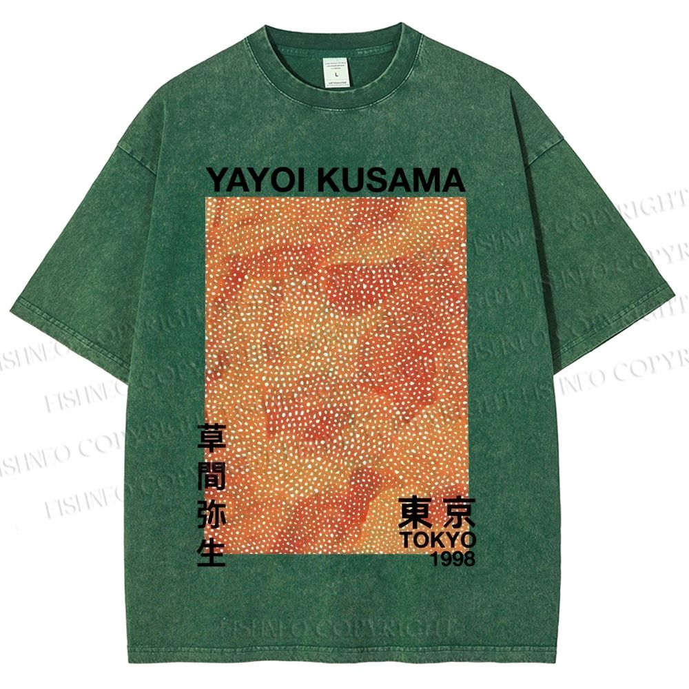 Unisex Japanese Yayoi Kusama Graffiti Printed Washed Tee