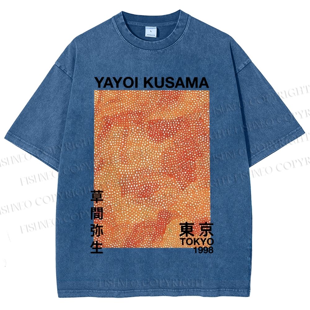 Unisex Japanese Yayoi Kusama Graffiti Printed Washed Tee
