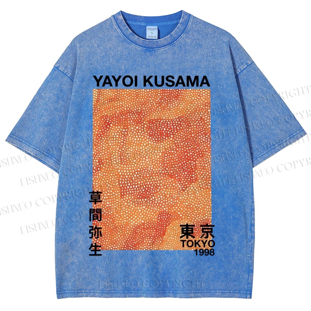 Unisex Japanese Yayoi Kusama Graffiti Printed Washed Tee