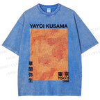 Unisex Japanese Yayoi Kusama Graffiti Printed Washed Tee