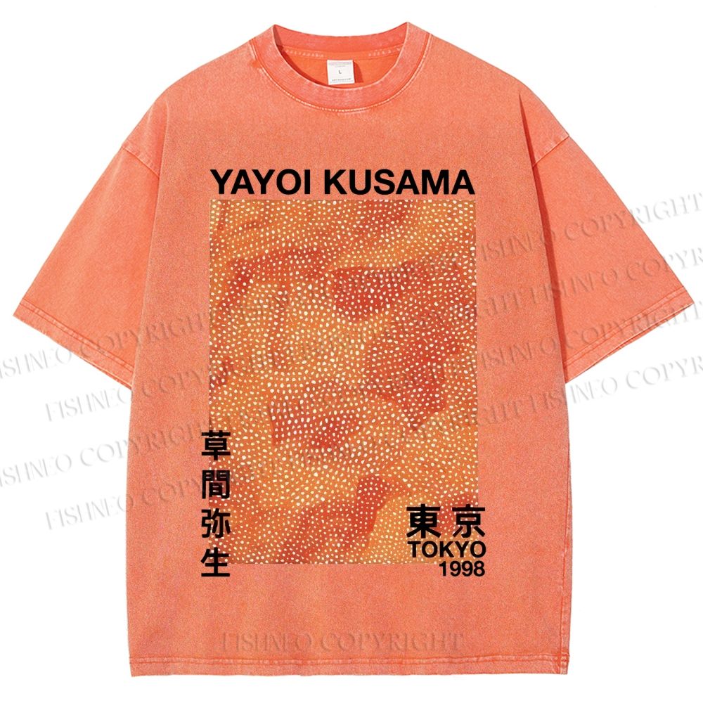 Unisex Japanese Yayoi Kusama Graffiti Printed Washed Tee