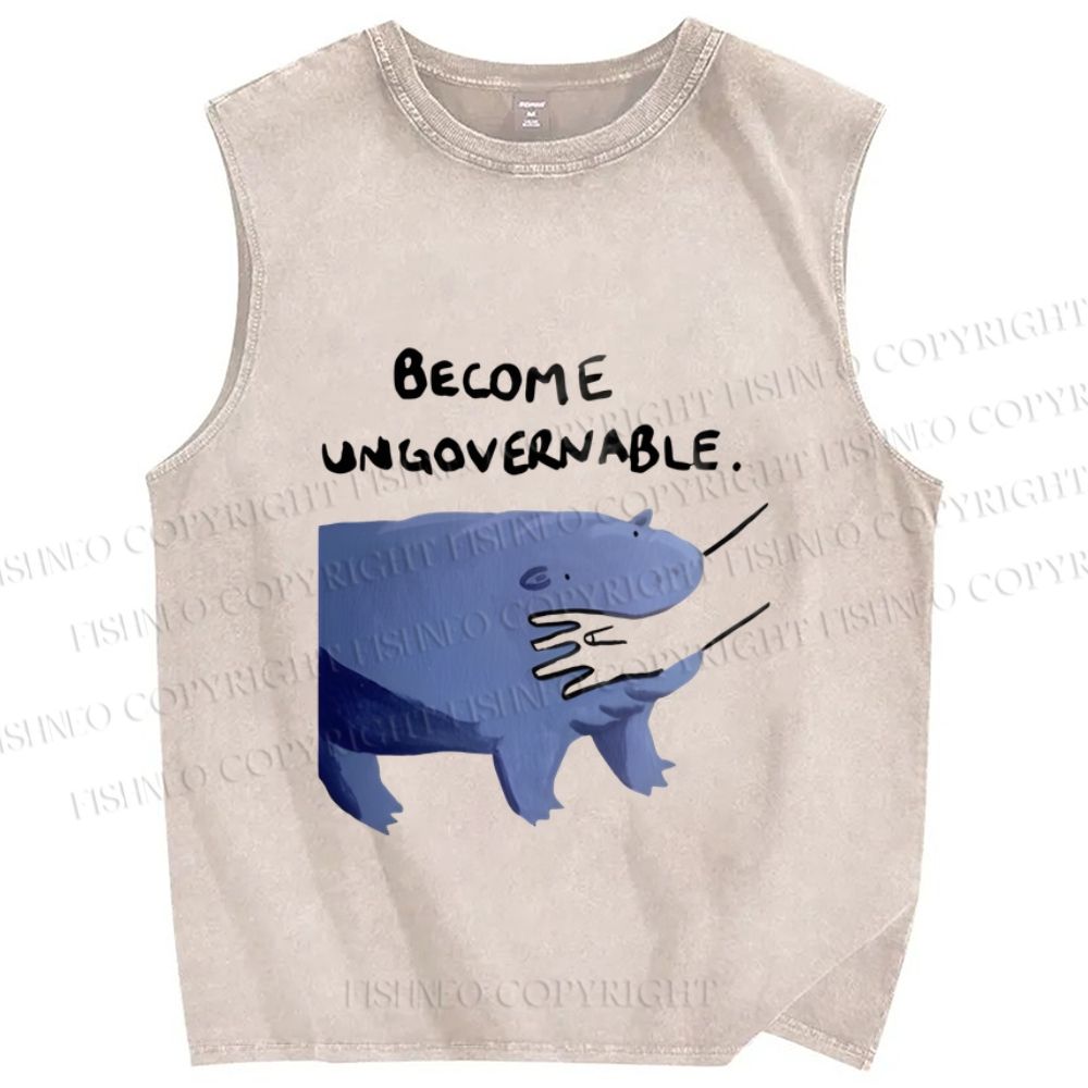 Unisex Hippo Bites Someone's Arm Printed Washed Tank Top