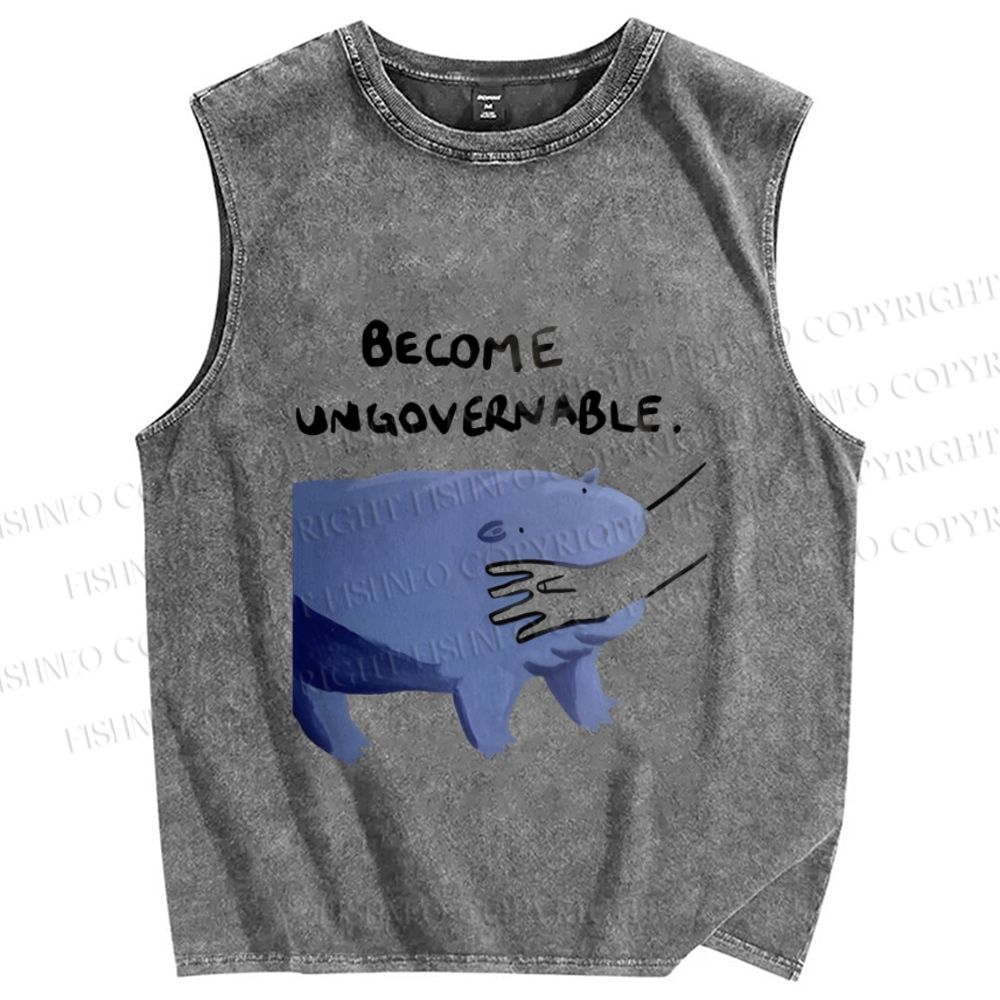 Unisex Hippo Bites Someone's Arm Printed Washed Tank Top