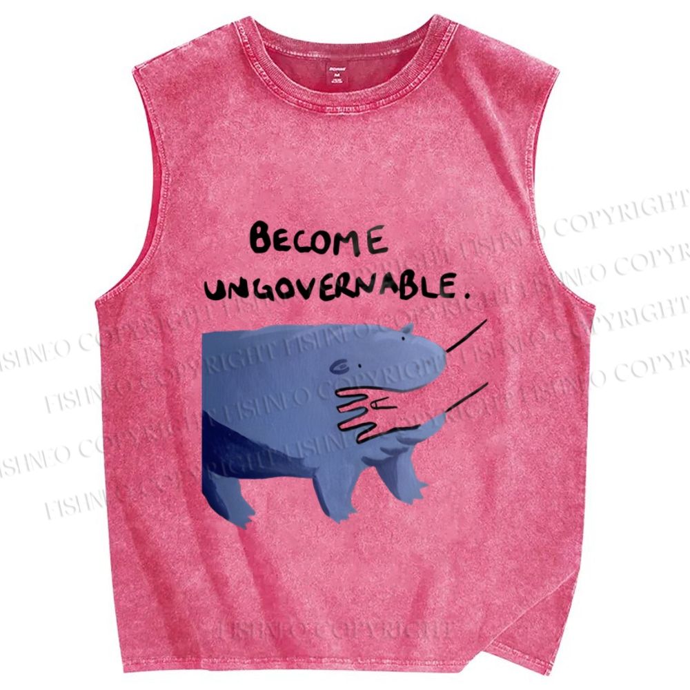 Unisex Hippo Bites Someone's Arm Printed Washed Tank Top